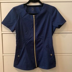 Jaanu Navy Zip Front Scrub Top